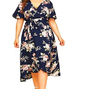Navy Floral Wrap Dress